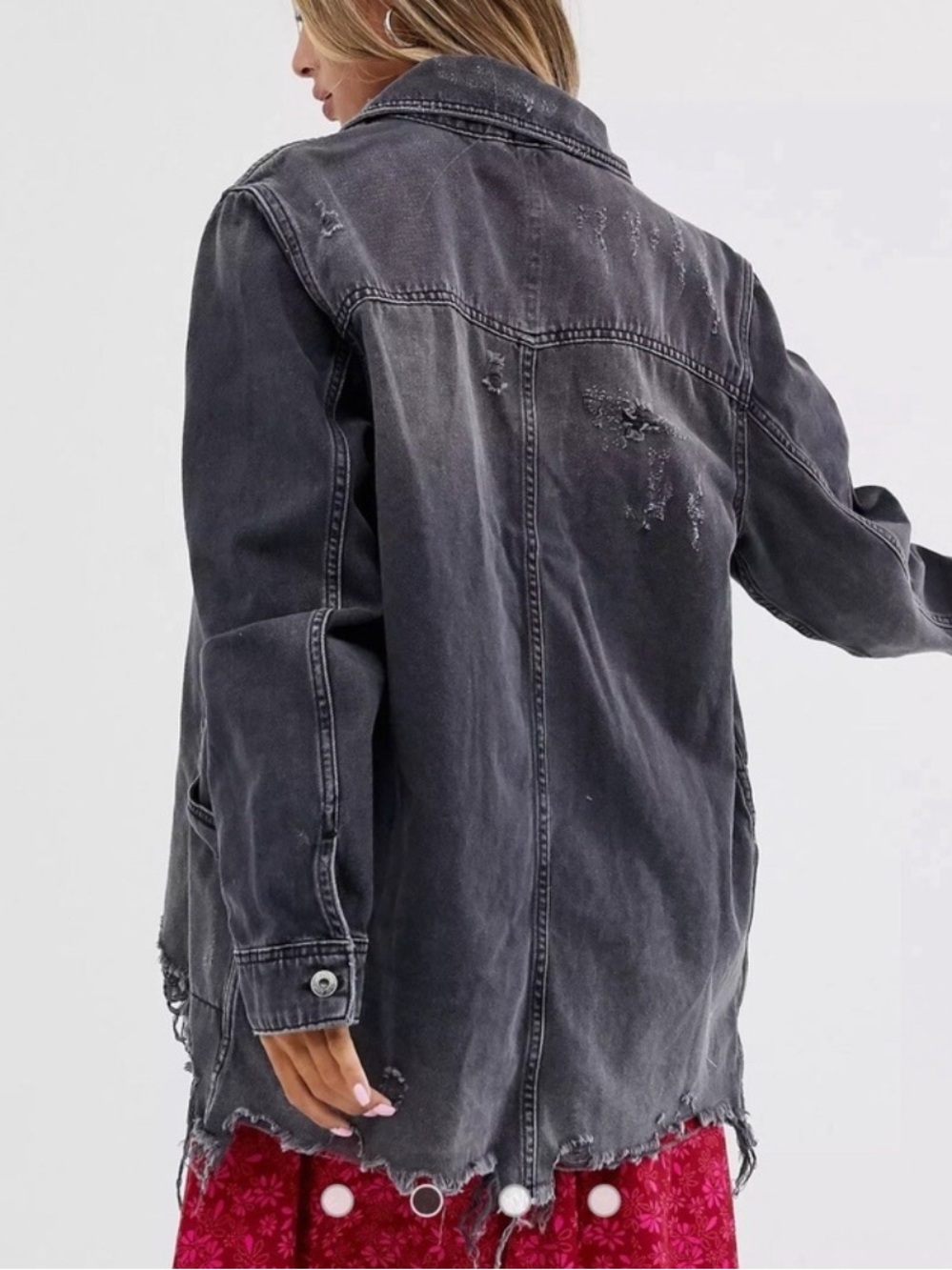 Free People Moonchild denim shirt jacket moon dust grey Distressed medium - Picture 3 of 10